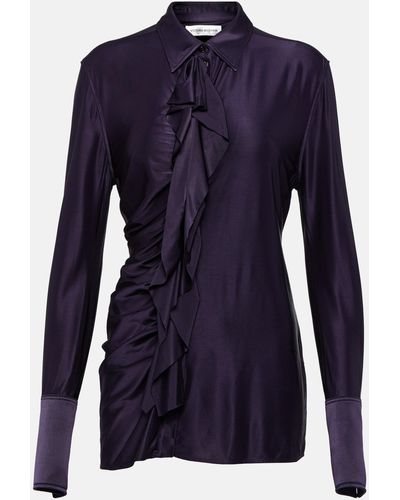 Victoria Beckham Ruffled Satin Shirt - Blue