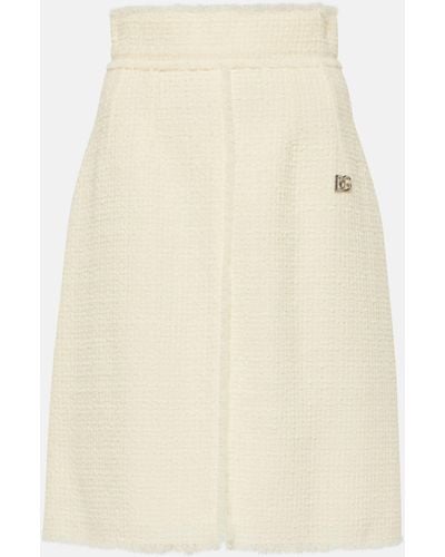 Dolce & Gabbana Wool-blend Tweed Midi Skirt - Natural