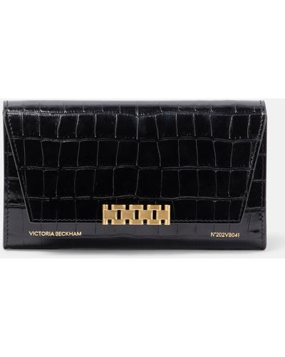 Victoria Beckham Croc-effect Leather Wallet On Chain - Black