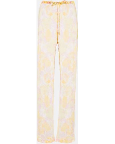 Dries Van Noten Floral Silk Crepe Pants - Natural