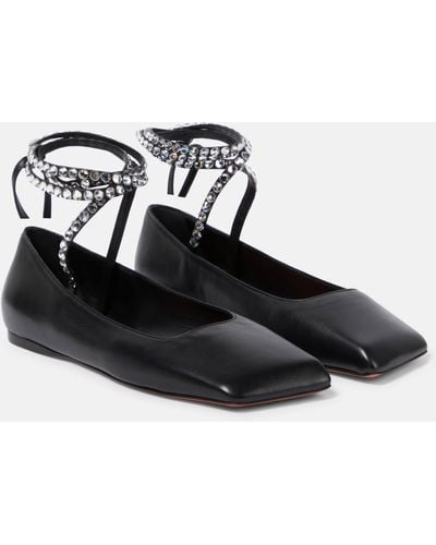AMINA MUADDI Ane Embellished Leather Ballet Flats - Black