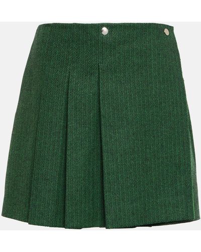 Plan C Pleated Wool-blend Miniskirt - Green