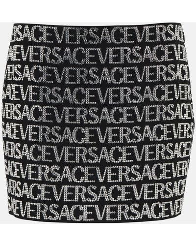 Versace Logo Embellished Miniskirt - Black