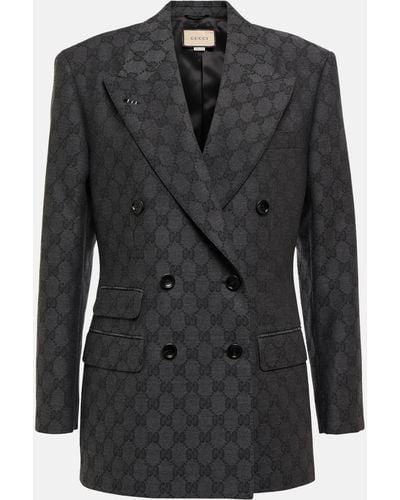 Gucci GG Double-breasted Wool Blazer - Black