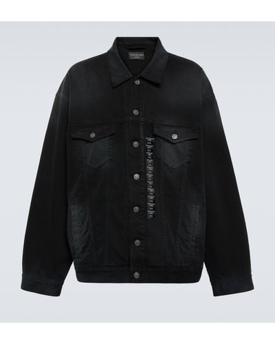 Balenciaga Size Sticker Oversized Denim Jacket - Black
