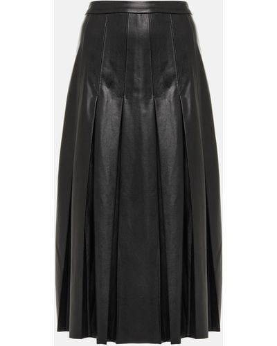 Veronica Beard Herson Pleated Faux Leather Midi Skirt - Black