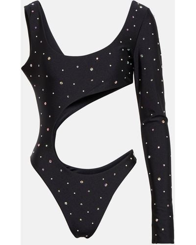 Alessandra Rich Embellished Cutout Swimsuit - Black