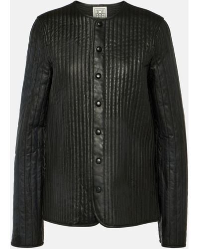 Totême Quilted Collarless Leather Jacket - Black