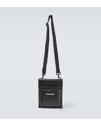 Balenciaga Explorer Leather Pouch With Strap - Black