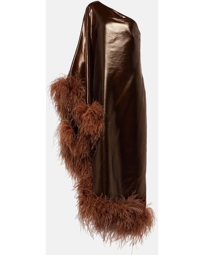 ‎Taller Marmo Feather-trim Ubud Fantasma Maxi Dress - Brown