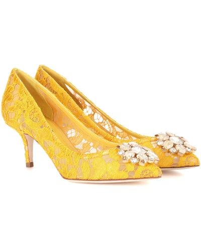 Dolce & Gabbana Bellucci Embellished Lace Pumps - Yellow