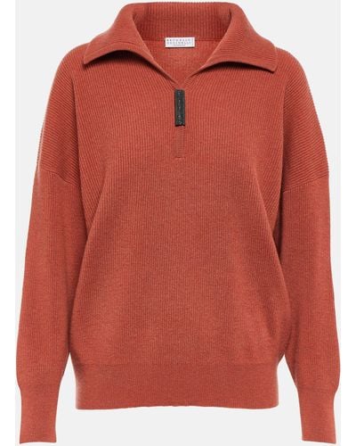Brunello Cucinelli Cashmere Polo Sweater - Red