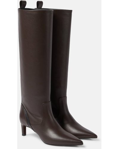 Brunello Cucinelli Embellished Leather Knee-high Boots - Brown