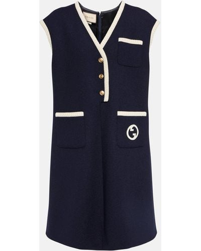 Gucci Wool Blend Tweed Mini Dress - Blue