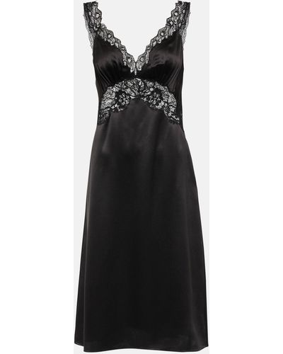 Saint Laurent Lace-trimmed Silk Satin Crepe Slip Dress - Black