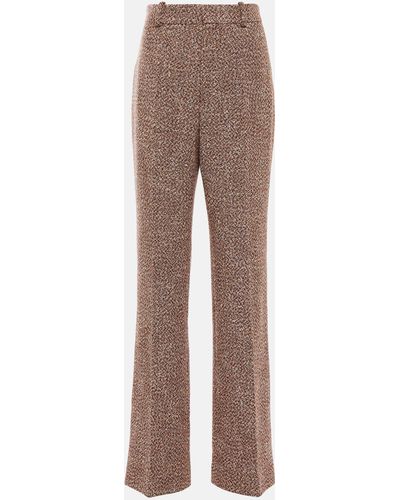 Chloé Mid-rise Wide-leg Tweed Pants - Brown