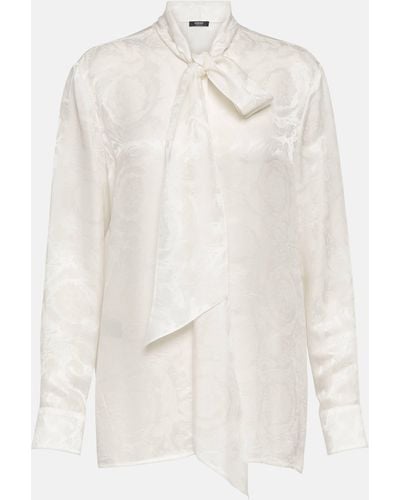 Versace Barocco Silk-trimmed Jacquard Blouse - White