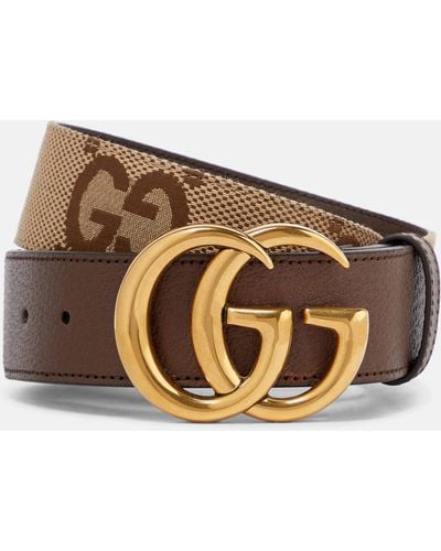 Gucci Jumbo GG Marmont GG Canvas & Leather Belt - Brown