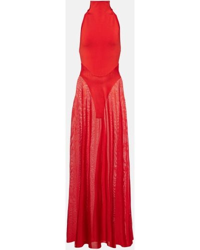 Alaïa Jersey And Mesh Maxi Dress - Red