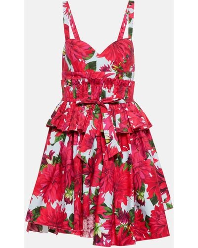 Oscar de la Renta Floral Cotton Poplin Minidress - Red