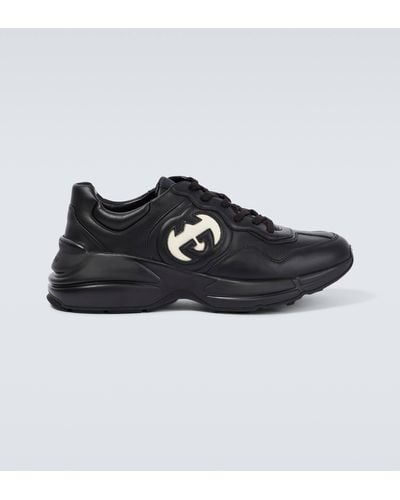 Gucci Rhyton Interlocking G Leather Low-top Sneakers - Black