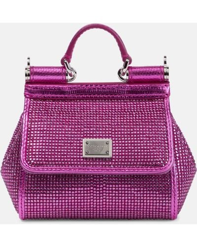 Dolce & Gabbana Sicily Mini Embellished Satin Shoulder Bag - Purple