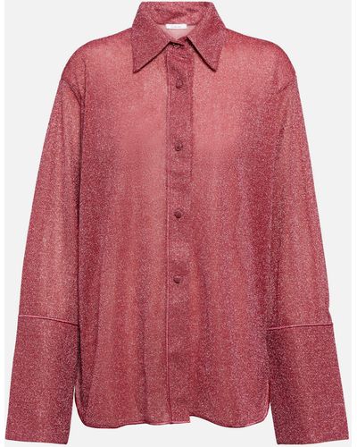 Oséree Lumiere Metallic Sheer Shirt - Red