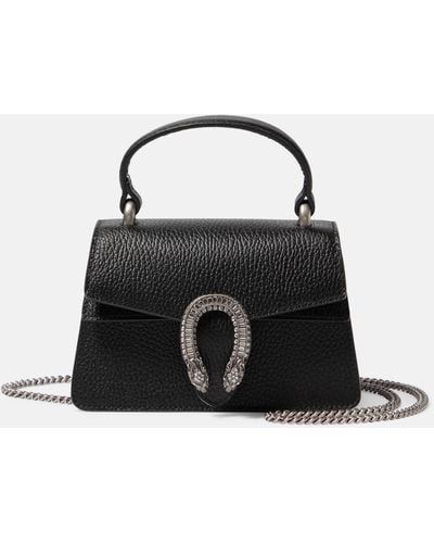 Gucci Dionysus Mini Embellished Textured-leather Tote - Black