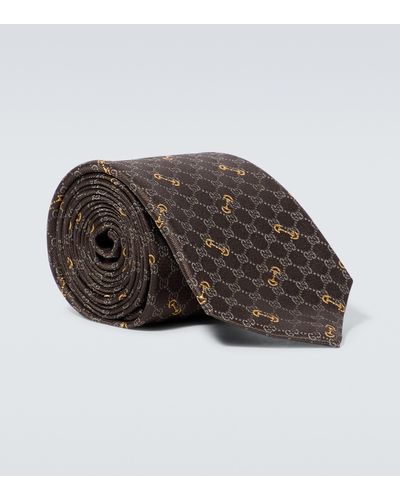 Gucci Krawatte GG Horsebit aus Seide - Braun