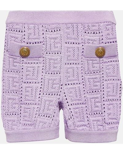 Balmain Monogram Knit Shorts - Purple