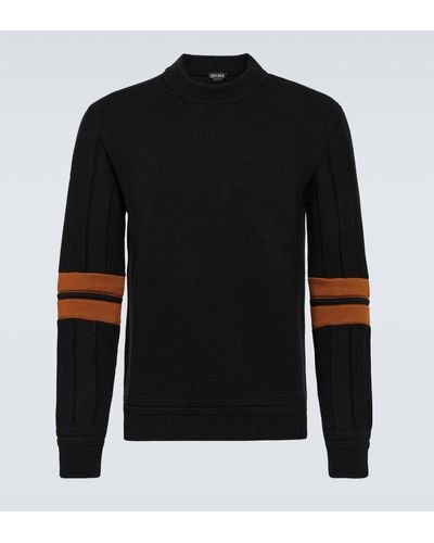 Zegna Stripe-applique Wool Sweater - Black