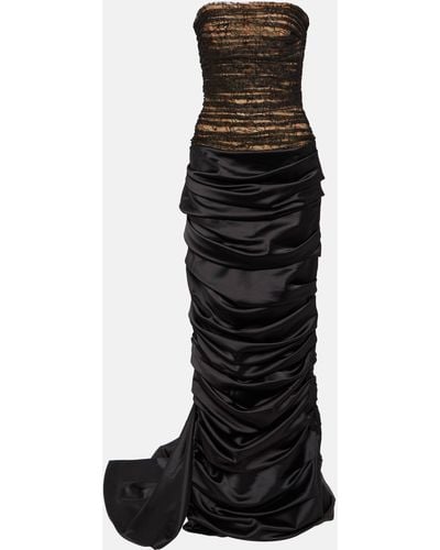 Rasario Draped Lace And Satin Gown - Black