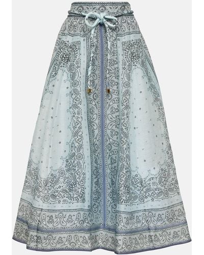 Zimmermann Matchmaker Printed Linen And Silk Midi Skirt - Blue