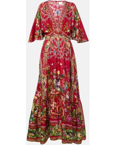 Camilla Printed Silk Maxi Dress - Red