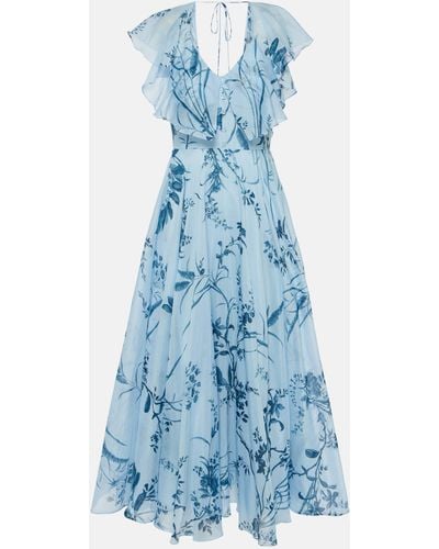 Erdem Printed Cotton And Silk Midi Dress - Blue