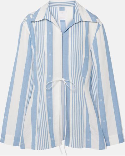 Givenchy 4g Striped Cotton And Linen Shirt - Blue