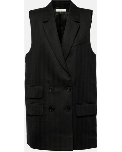 Co. Pinstriped Wool Vest - Black