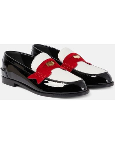 Christian Louboutin Penny Suede-trimmed Patent Leather Penny Loafers - Red