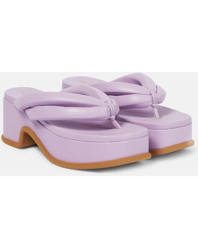 Dries Van Noten Leather Platform Thong Sandals - Purple