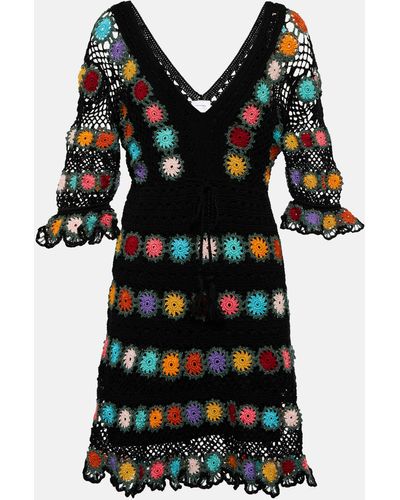 Anna Kosturova Bouquet Crochet Cotton Minidress - Black