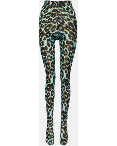Alex Perry Cadie Leopard-print Tights - Green