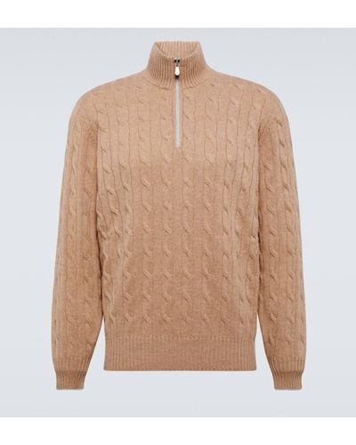 Brunello Cucinelli Cable-knit Cashmere Half-zip Sweater - Brown