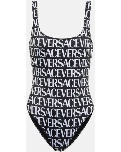 Versace And White All-over Logo Print Swimsuit - Black