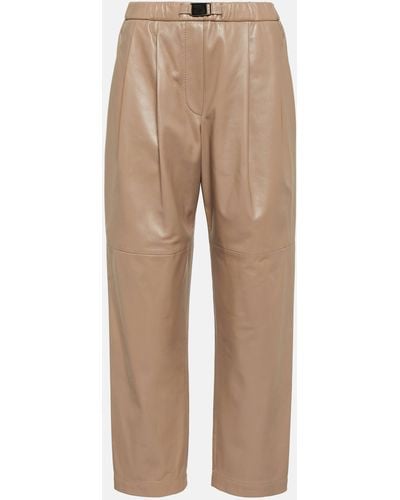 Brunello Cucinelli Mid-rise Leather Pants - Natural