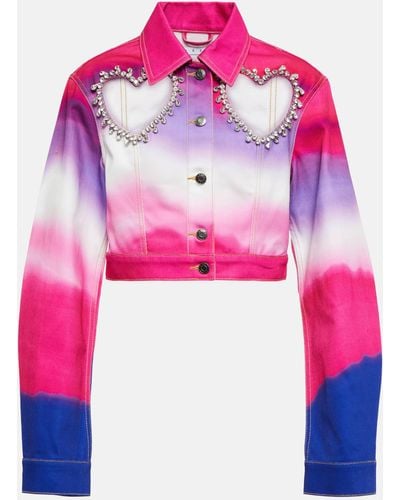 Area Embellished Ombre Denim Jacket - Pink