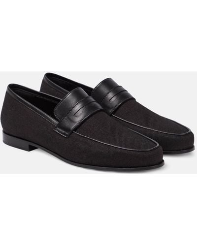 Totême Leather-trimmed Canvas Penny Loafers - Black