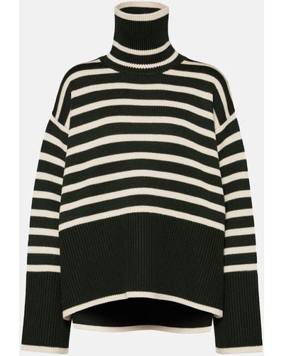 Totême Striped Wool And Cotton Turtleneck Sweater - Black