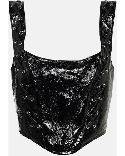 Alessandra Rich Leather Lace-up Bustier Top - Black
