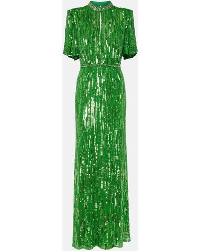 Jenny Packham Viola Sequined Cutout Gown - Green