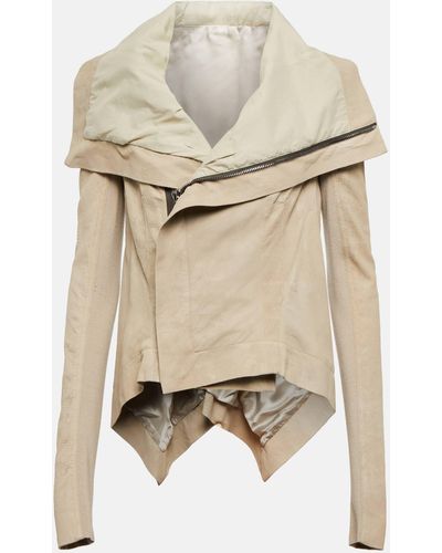 Rick Owens Wool-trimmed Leather Jacket - Natural